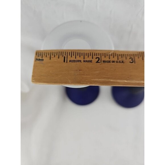 Frosted Cobalt Blue Candlesticks 7in vtg satin glass hourglass colorblock 2pc - Picture 10 of 12